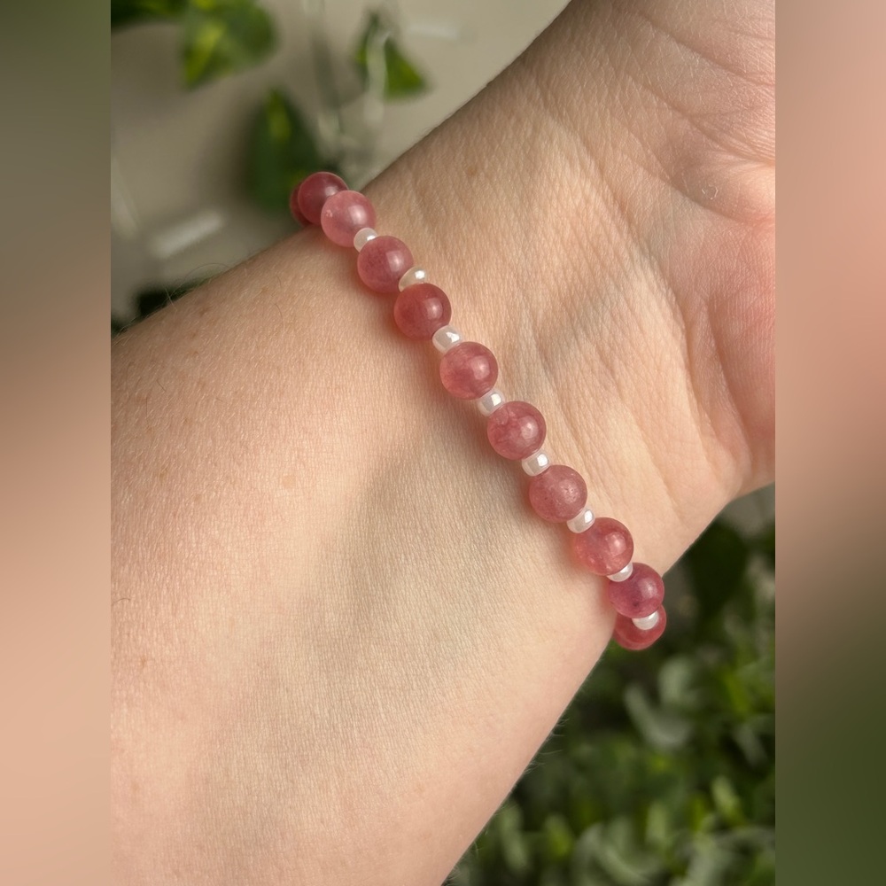 Hand Crafted Strawberry Quartz Stretch Bracelet